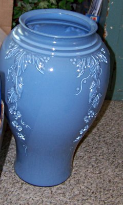 glass blue vase, reverse painted vase