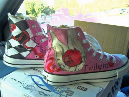 twilight, new moon, eclipse, converse, hand made