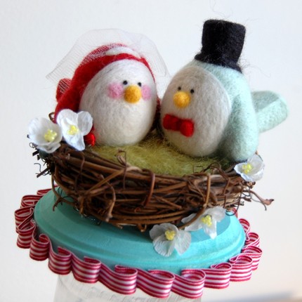 felted birds, felted wedding cake