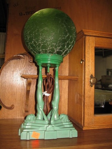 strickers auction, art deco lamp, naked ladies