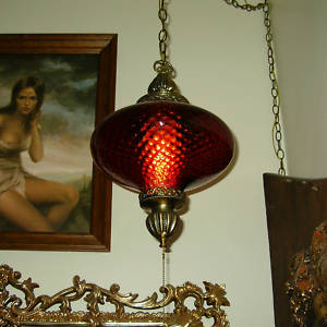 red swag lamp, glass red, brass Unusal, 1970's
