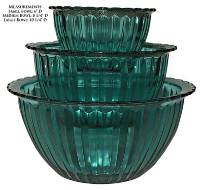 mixing bowls, glass, emerald green