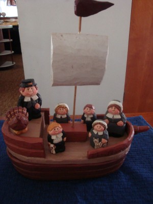 thanksgiving, wood, ship, pilgrims, hand carved