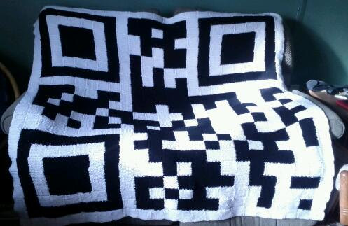 QR Code, Geekery, etsy, black and white, knit  blanket